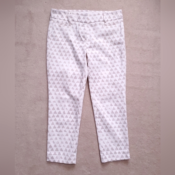 Loft ankle pants cream tan triangle print Marisa Rivera pant cotton 2 P 2 Petite - Picture 11 of 15